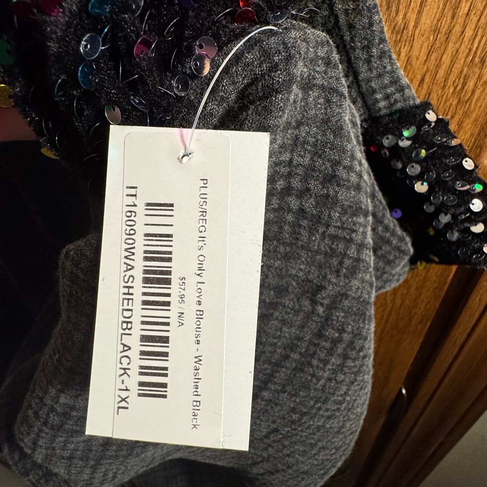 Oddi- NWT Charcoal black Button Down Shirt with Sequin Accents - Picture 5 of 5